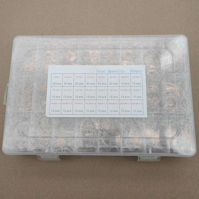 355pcs紫铜垫片船用表用密封圈铜金属螺丝垫圈油管垫船用喷油嘴垫