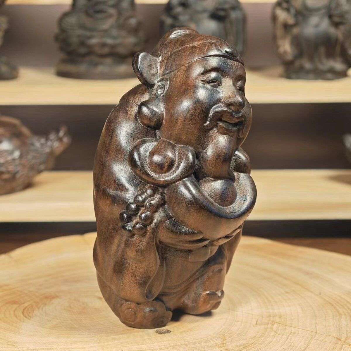 9厘米印尼沉香木财神爷旺财摆件家居摆饰实心手工工艺品开业