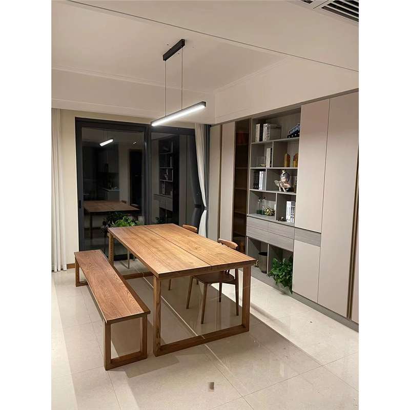 纯实木餐桌长方形吃饭桌子家用大板胡桃木色小户型餐桌椅餐饮家具