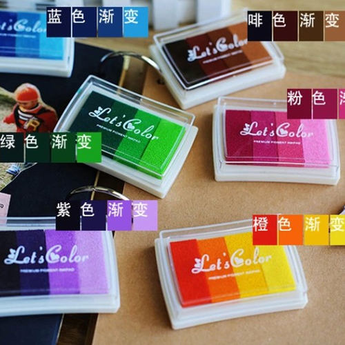 4色渐变彩色印台DIY印泥台橡皮章儿童手掌手指画相册手账印泥印章