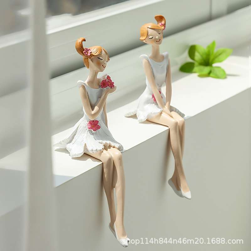 美式创意姐妹花摆件田园庭院阳台造景吊脚娃娃卧室客厅房间装饰品
