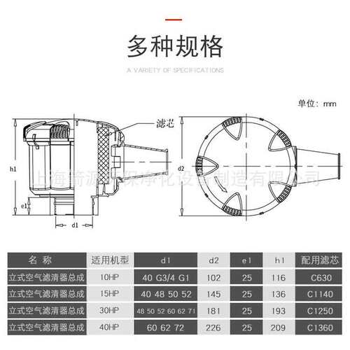 40HP空气滤清器总成 C1360塑胶空滤外壳 空压机配件4406077997