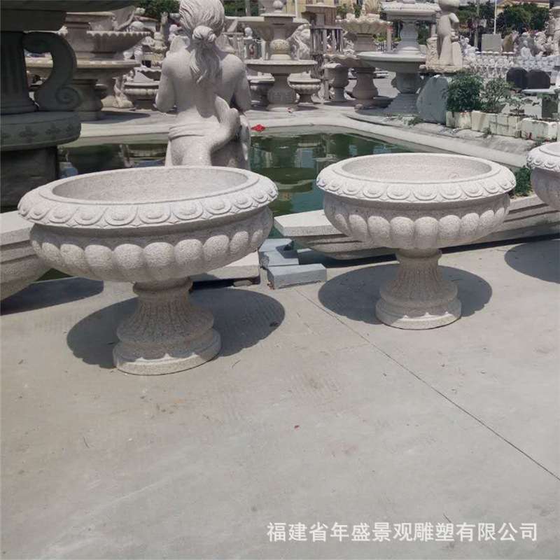 别墅庭院石花盆欧式砂岩花钵景观装饰户外园艺摆件石雕大口径花盆