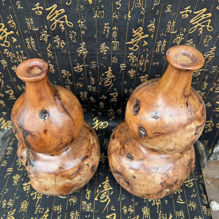 天然枣木葫芦禅意中式家居雷击木雕玄关摆件空心朽木实木花瓶软装