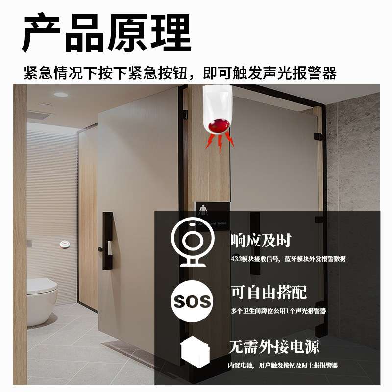 跌倒报警器残疾人卫生间探测紧急声光信号灯红外无线人体感应家用
