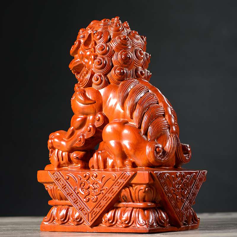 花梨木狮子雕刻一对北京狮摆件家居办公室装饰工艺品店铺开业送礼