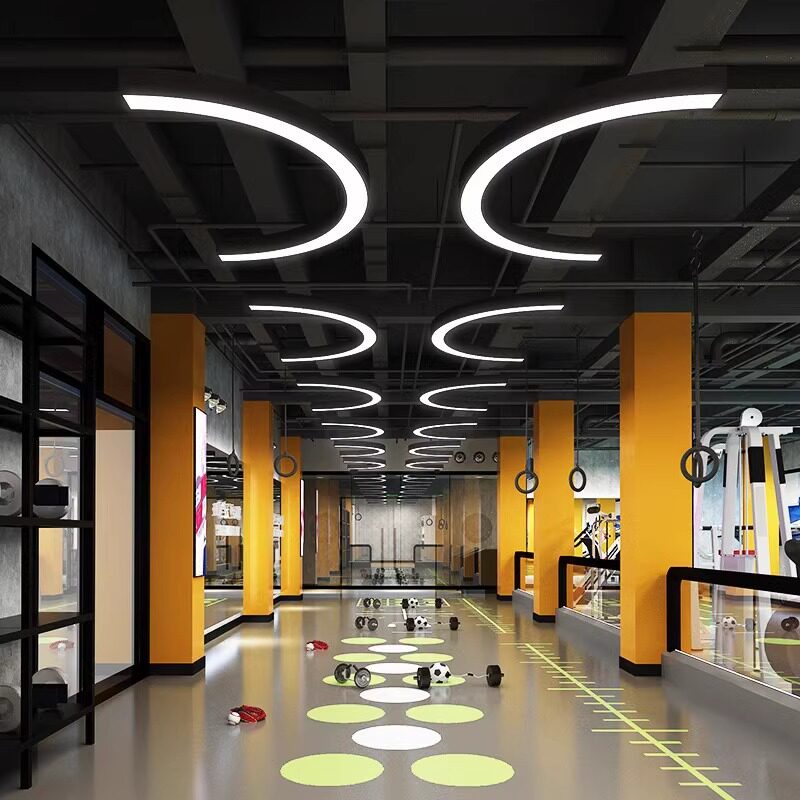 弧形灯办公灯圆弧灯异形灯圆环健身房工程大吊灯大厅展厅工业风灯