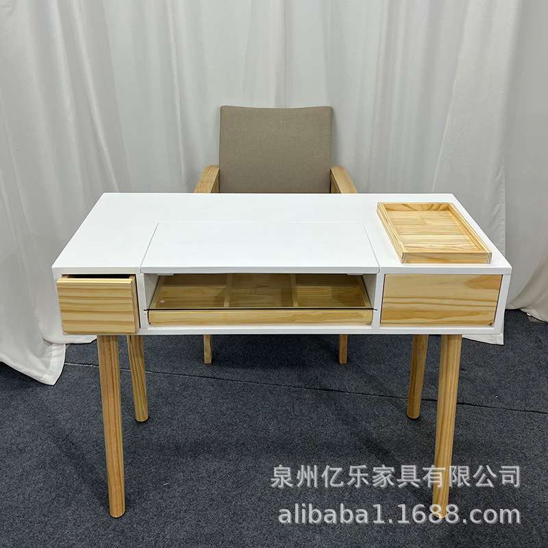 日式美甲桌实木美甲台单双人简约现代多功能白色美甲桌椅组合套装