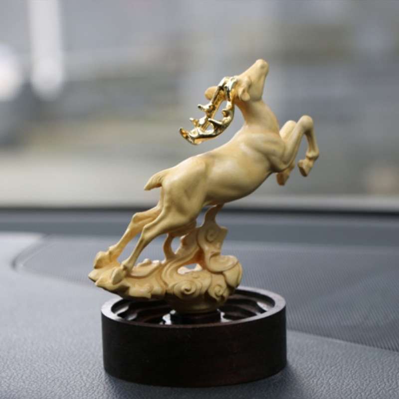 乐清黄杨木雕飞鹿动物扩香器工艺品精品客厅车载一路顺风装饰摆件