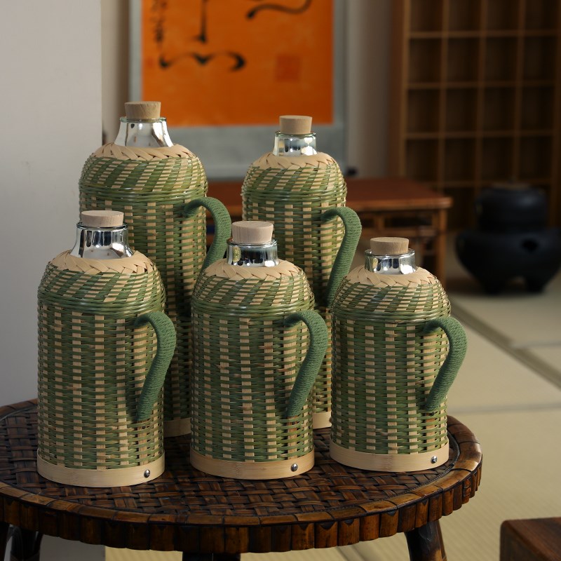 精品手工竹编热水瓶 热水壶 保温 玻璃内胆 开水瓶焖茶 电壶 保青