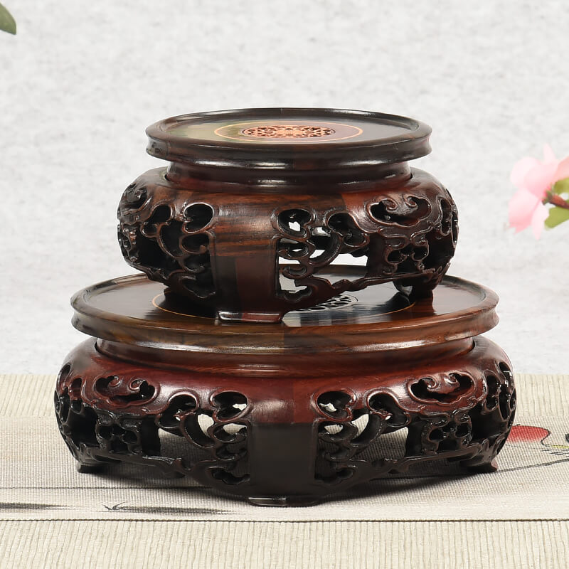 红酸枝镶嵌佛像工艺品奇石头展示旋转底座实木雕花盆盆景鱼缸托架