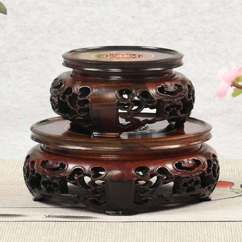 红酸枝镶嵌佛像工艺品奇石头展示旋转底座实木雕花盆盆景鱼缸托架