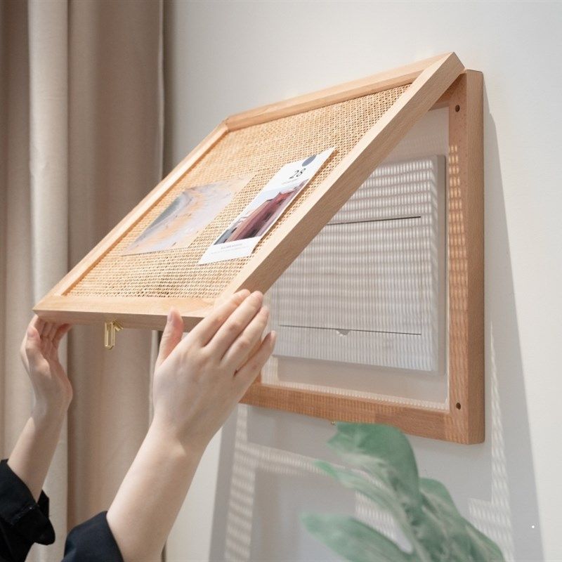 木工小舅 实木藤编电表箱装饰画 客厅原木风电表盒挂画盖板配电箱