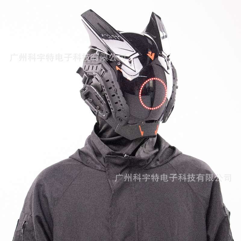 跨境亚马逊赛博朋克未来科技黑色发光面具cos漫展头套全脸面罩