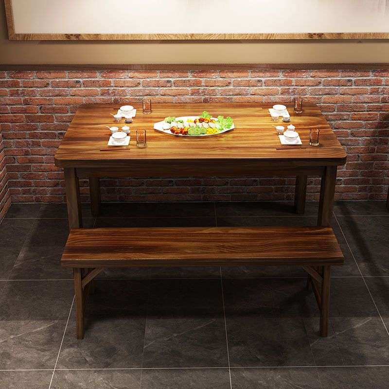 实木碳化桌饭店桌椅组合快餐小吃店烧烤桌子面馆长条桌碳化木桌椅