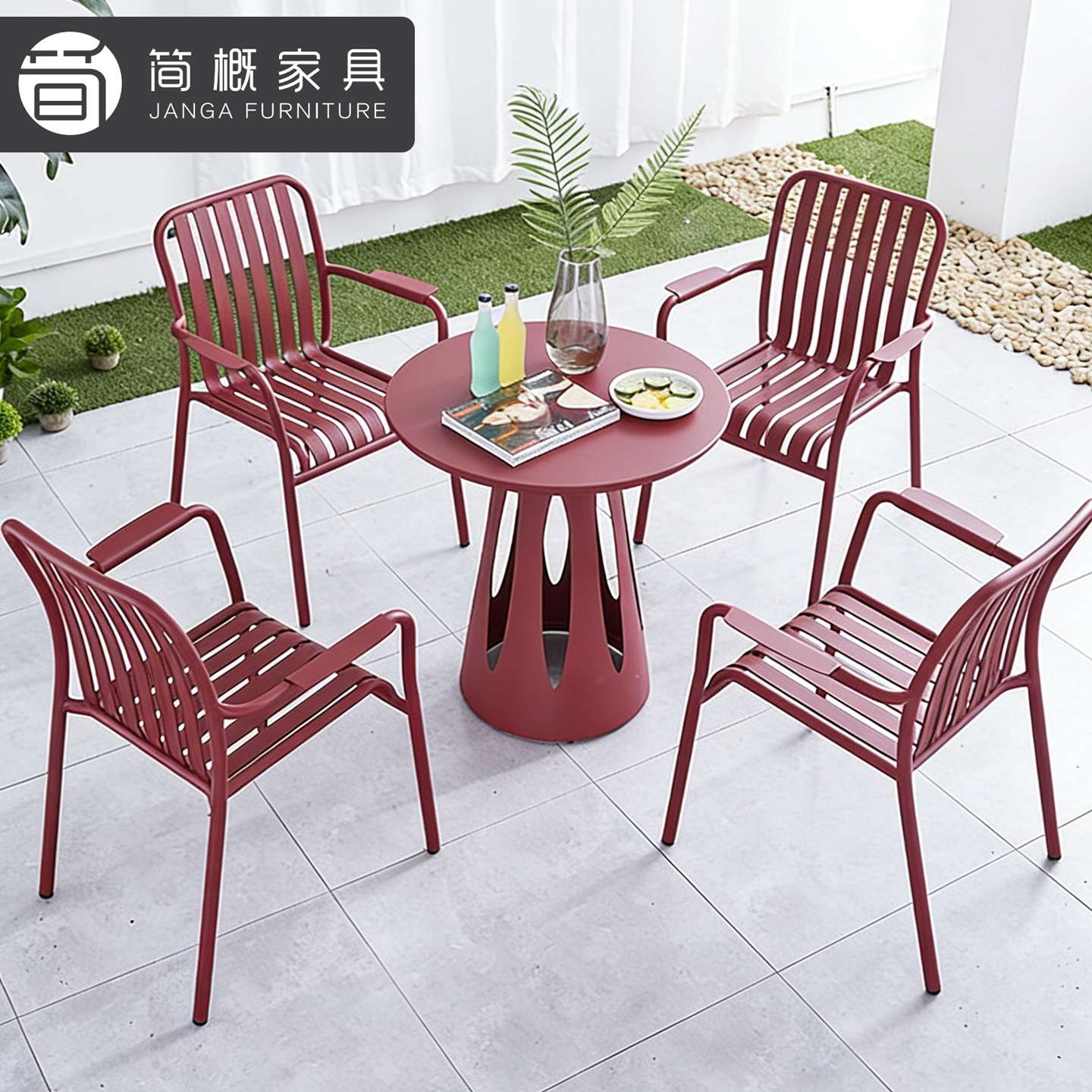 户外别墅庭院金属桌椅防雨防晒咖啡奶茶店外摆桌椅休闲酒店民宿椅