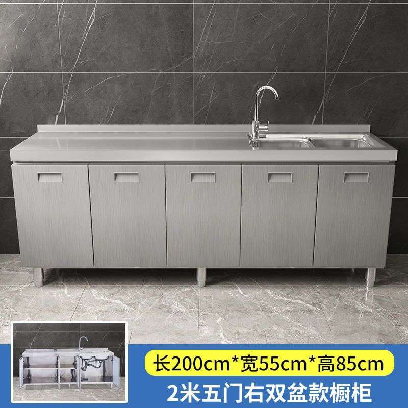 304不锈钢上新收纳储物碗柜厨房橱柜小户型整体家用白钢简易灶台