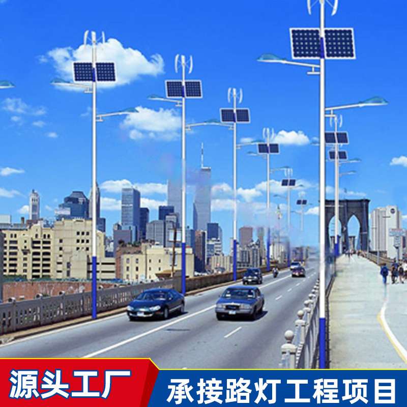 厂家供应风光互补太阳能路灯led高杆路灯防水风力6米道路照明灯