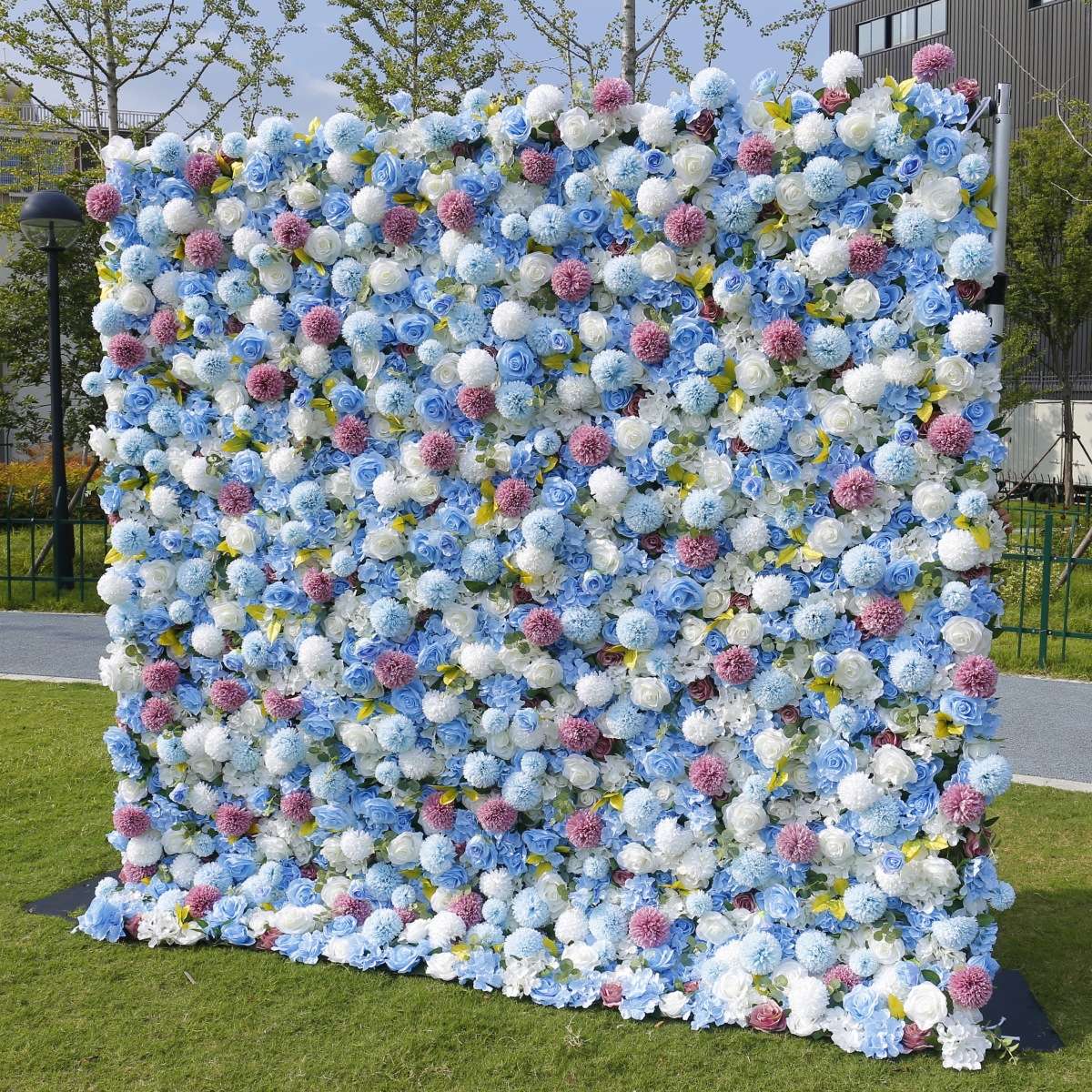 3D跨境亚马逊布底仿真玫瑰花墙蓝色假花绢花网红花艺婚庆装饰道具