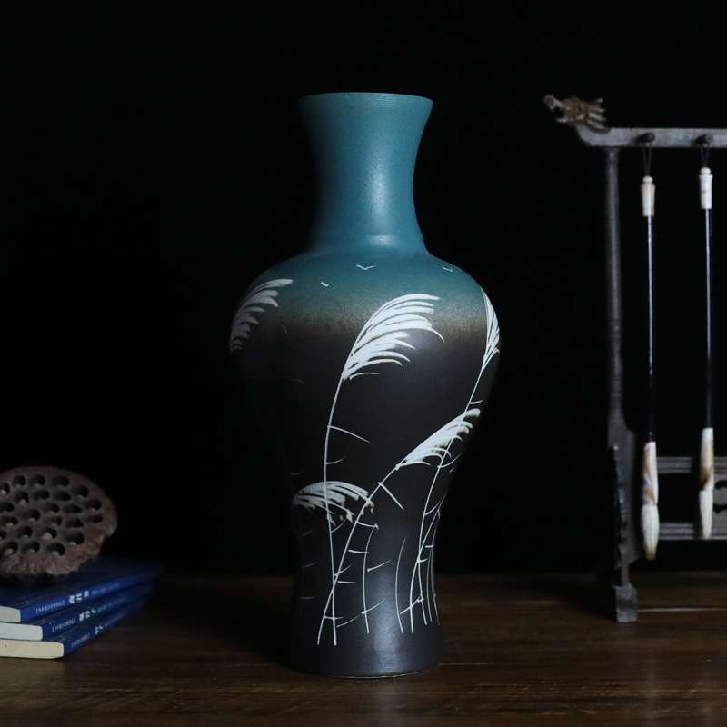 新中式手绘陶瓷花瓶 家居客厅玄关工艺品摆件 景德镇手工花插瓷器