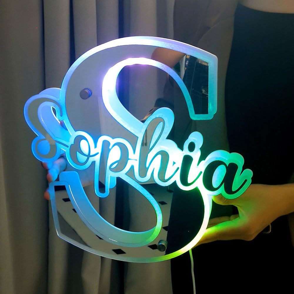 个性化的LED亚克力镜子字母首字母夜灯名字文本LED点亮卧室墙装