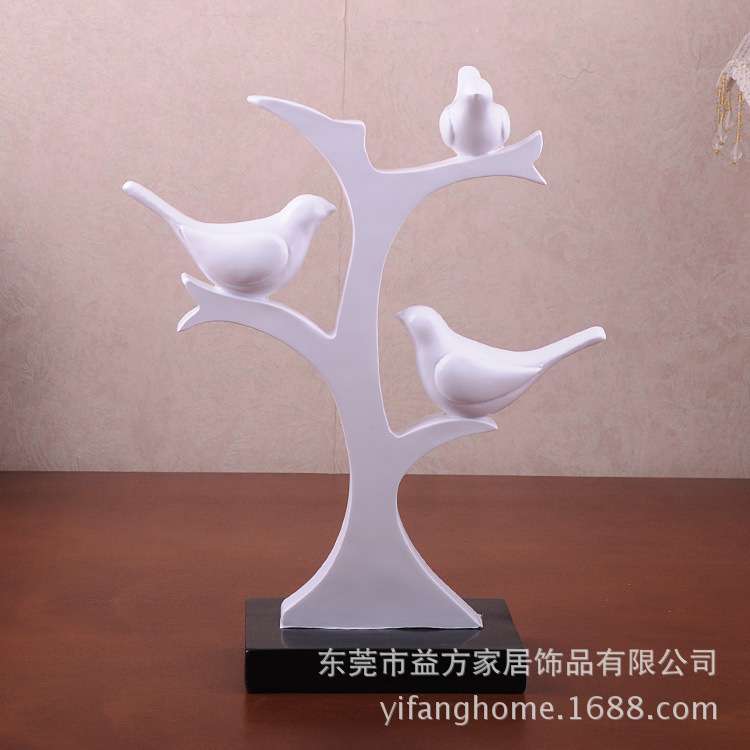 美式树枝小鸟首饰架摆件卧室家居装饰品创意玄关摆设小鸟站树干