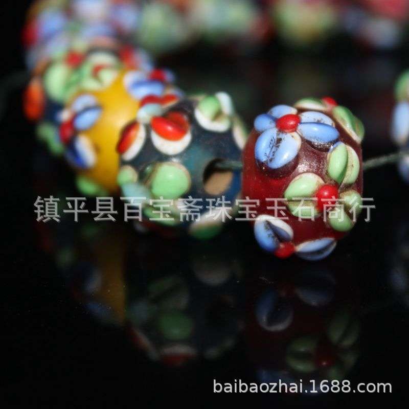 欧美跨境清晚期老琉璃千花算盘珠珠链珠串 蛋糕琉璃花珠子珠链