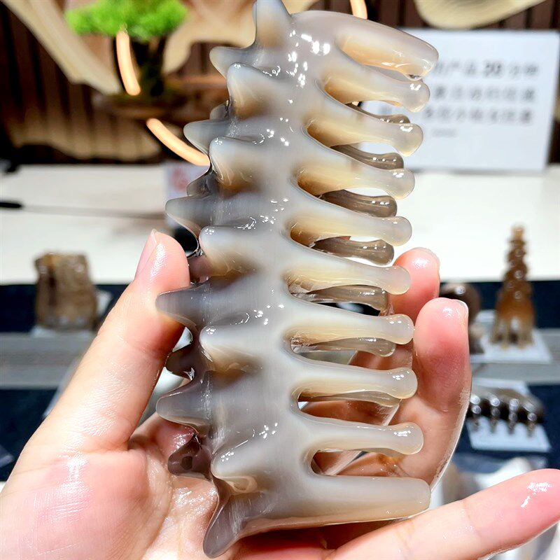 白水牛角梳宽齿梳防静电按摩梳子女家用头部经络梳身体刮痧梳脸梳