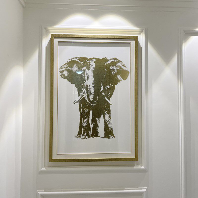 ART美式玄关竖版装饰画餐厅走道挂画法式轻奢吉祥金箔大象壁画