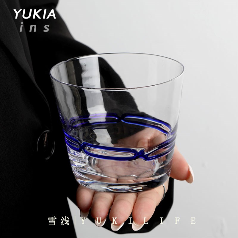 心寂寥寥谁上锁中古玻璃蓝色锁链杯子 芬兰VINTAGE水晶酒杯水杯