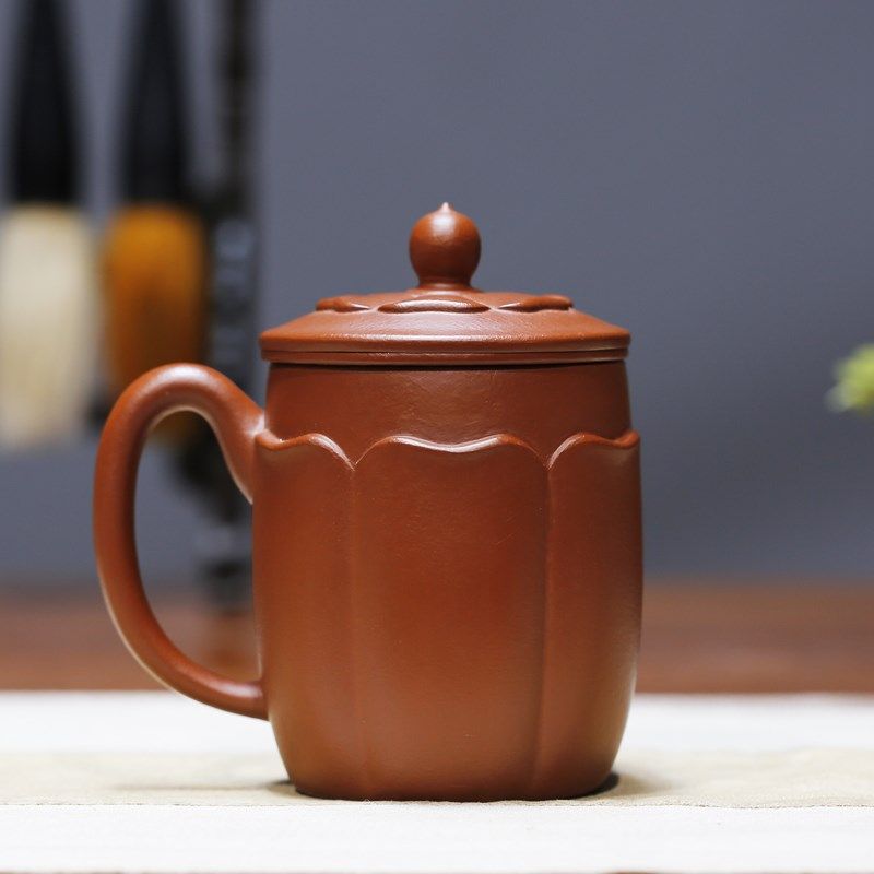 紫砂杯佛莲内胆套胆宜兴孔祥生纯全手工带过滤茶叶原矿大红袍礼盒
