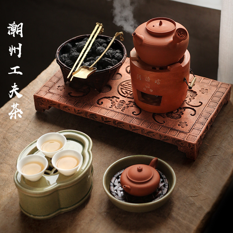 老红砖复古干泡台 炭炉老碳炉 炉座石台隔热 功夫茶盘小茶台托盘
