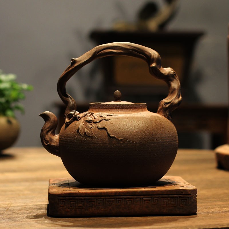 【知秋】全手工中式提梁家用电陶炉煮茶户外炭炉烧水养生泡茶陶壶