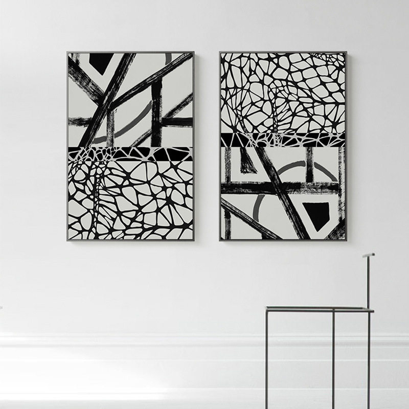 黑白装饰画楼梯油画玄关画竖版样板间过道餐厅背景画挂画酒吧壁画