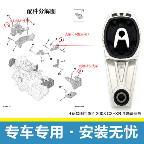 鼎湖适配标致3012008全新爱丽舍雪铁龙C3XR发动机A型下支架机脚胶