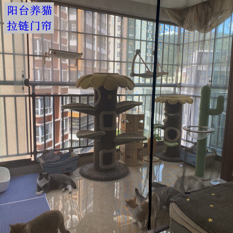 免打孔防宠物隔断帘 阳台养猫纱网门帘猫咪专用软隔断产品