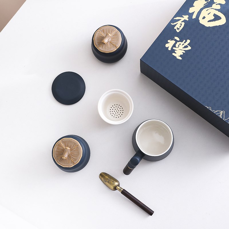 粗陶办公杯水杯套装 茶水分离马克杯定制logo商务伴手礼茶杯送礼