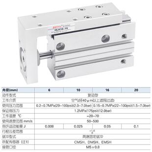 气动小型侧轨精密滑台气缸HLH16X5S/10S/15S/20S/30S/40S/50S/60S