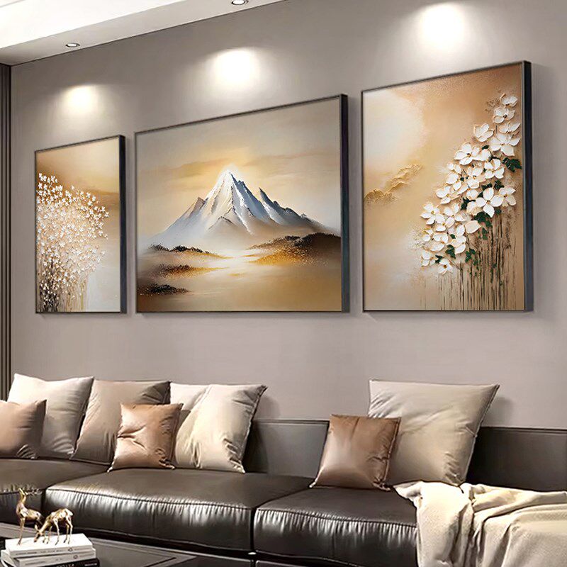 金山聚财客厅有靠山装饰画大芬油画村沙发背景墙壁画2024新款挂画