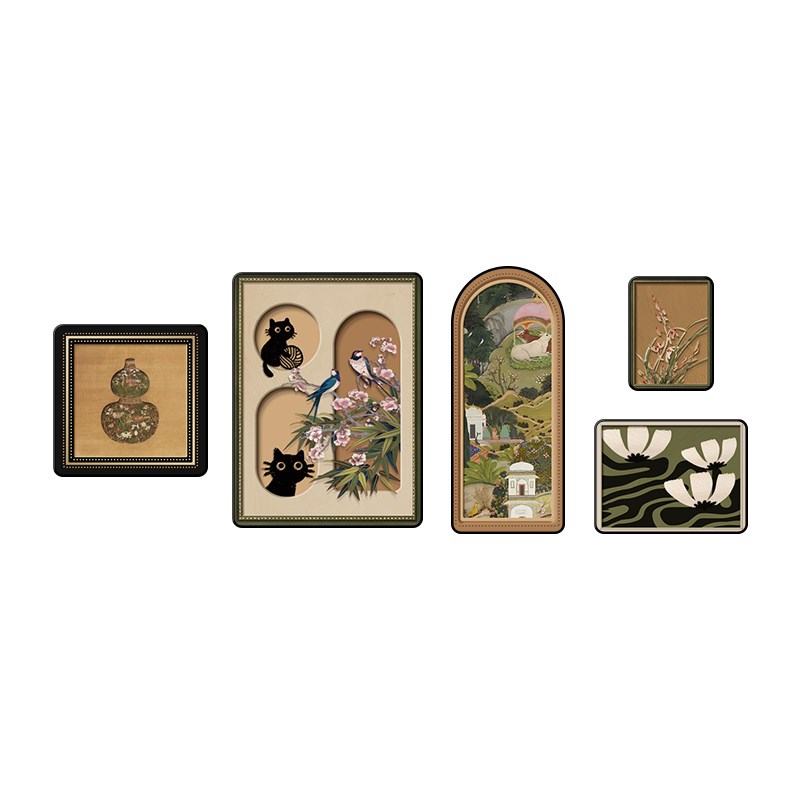 中古风客厅装饰画法式复古沙发背景墙挂画高级感小众组合壁画卤猫