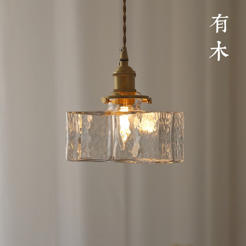日式锤纹玻璃吊灯 侘寂风LED暖光设计 适用5-15坪寝室餐厅