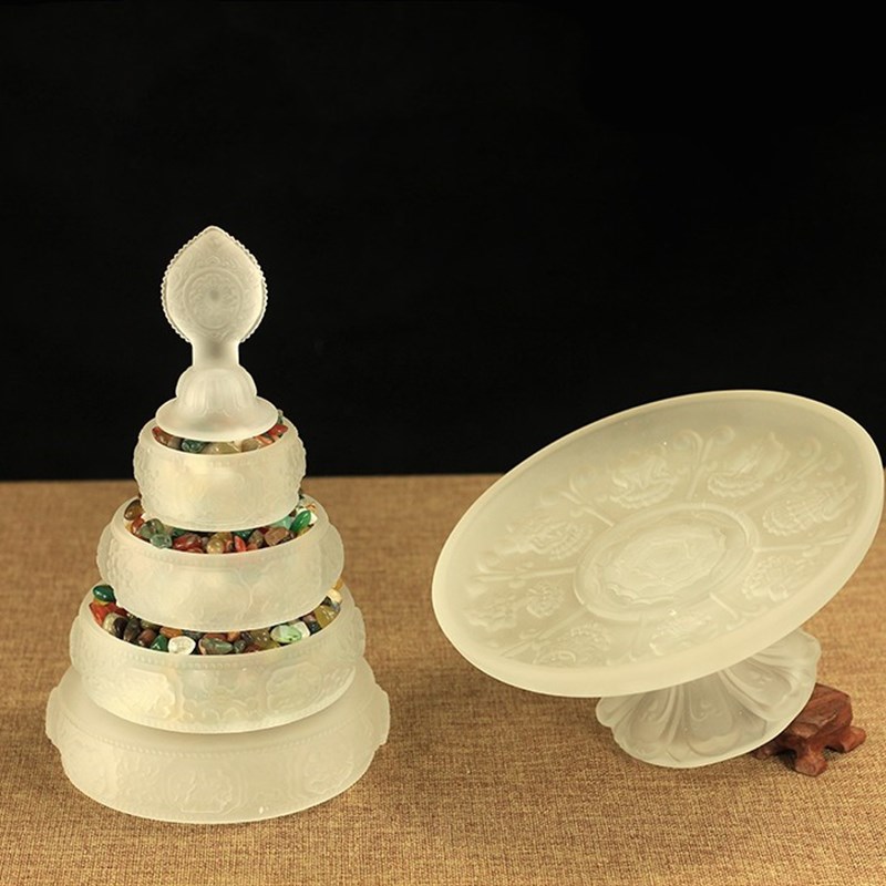 大号琉璃曼扎盘用品用品八吉祥摆件佛前供品曼达盘曼茶盘修盘