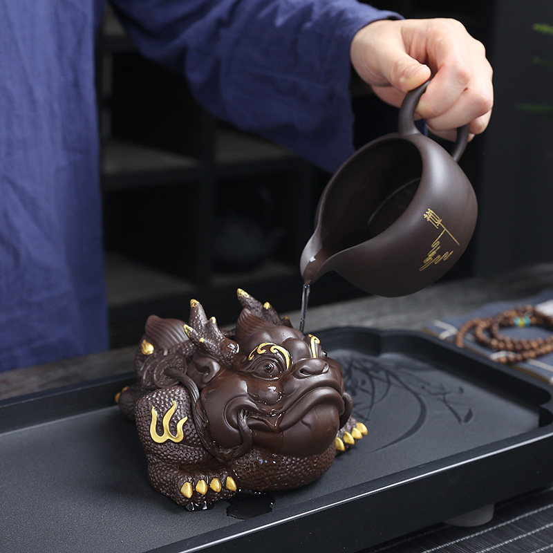 隐茶缘 紫砂茶玩大号蟾蜍招财金蟾精品可养茶宠茶具茶道桌摆件