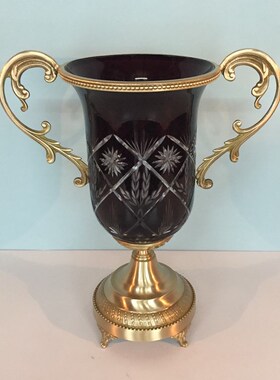 纯铜配玻璃花瓶可放鲜花放水软装家饰工艺品新中式纯手工招财摆件