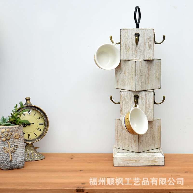 木质擦白简约提手桌面摆架可旋转杯架饰品展示架多用途桌面架