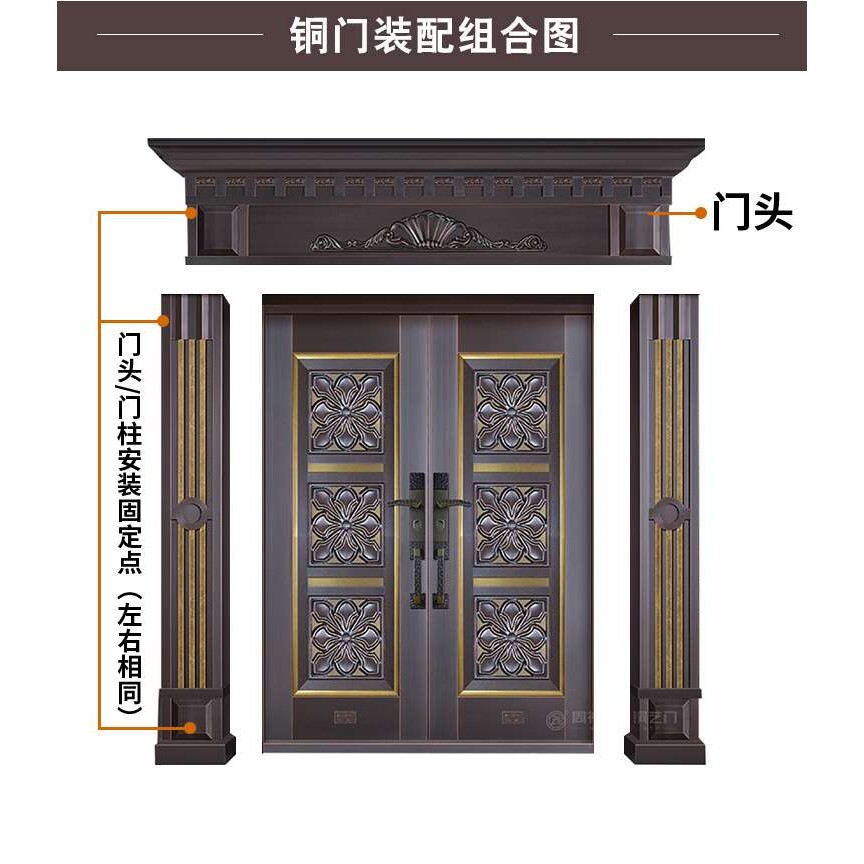 工厂纯铜别墅大门双开子母门不锈钢家用乡村庭院农村进户真铜单门