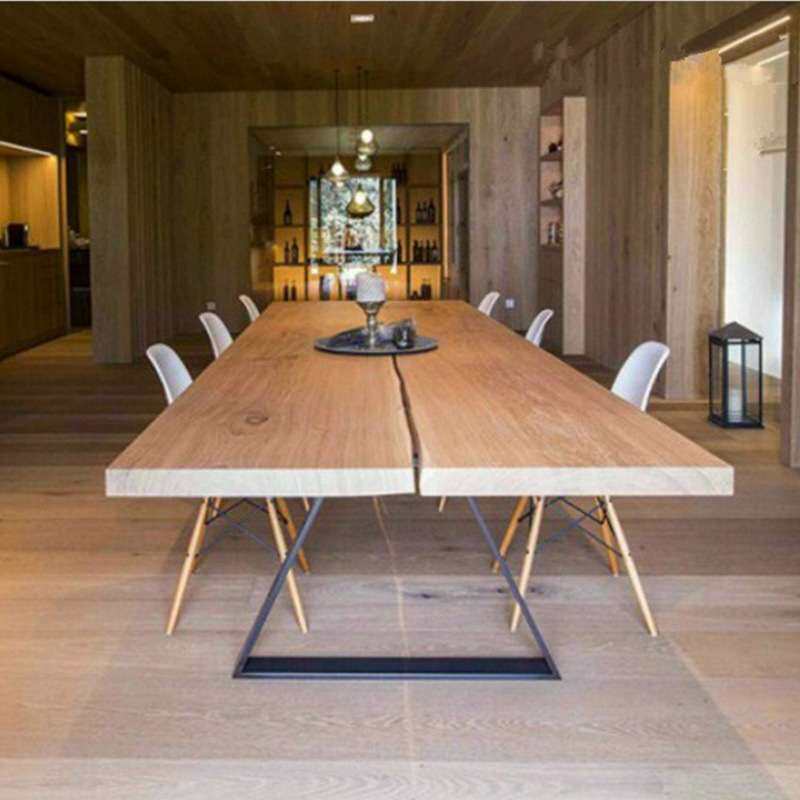 现代简约loft全实木大板桌子办公电脑桌洽谈桌子家用餐厅铁艺餐桌