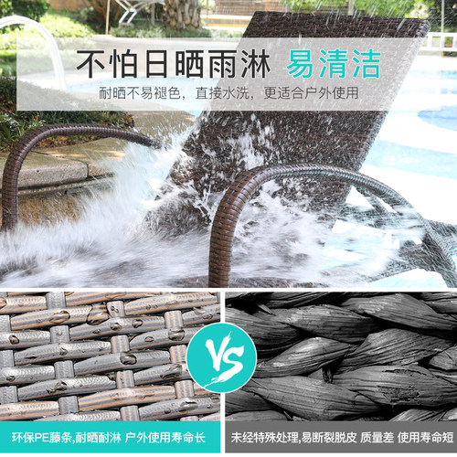 莫家户外躺床阳台休闲藤椅室外庭院花园别墅游泳池沙滩藤编躺椅