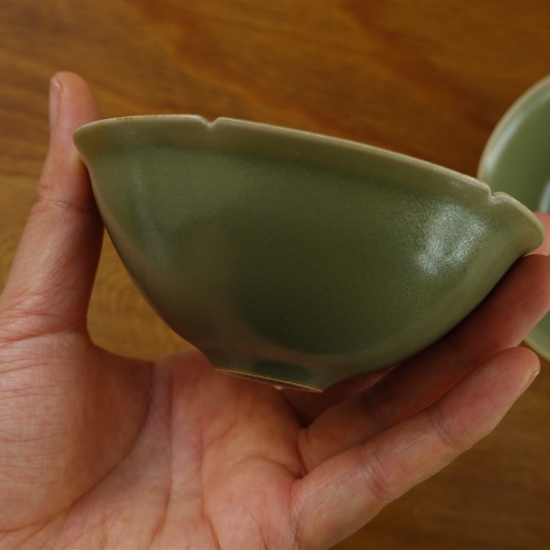 隐山堂 山青葵口酒盏 茶盏 青釉 茶碗甜品碗 茶器酒器 草木灰越窑