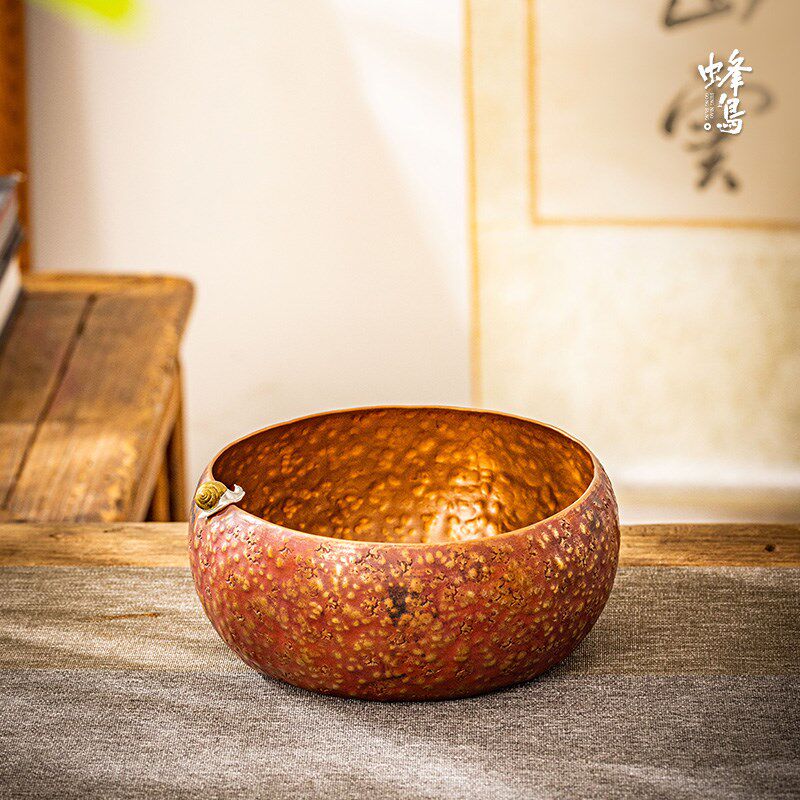 蜂鸟【文创】纯铜茶洗盆茶渣缸水盂建水废水茶桶中式大号家用茶具